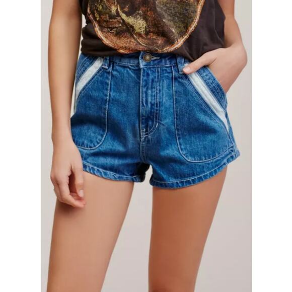 Free People Sweet Surrender Shorts Denim Lace Details Size 30 - Picture 1 of 10